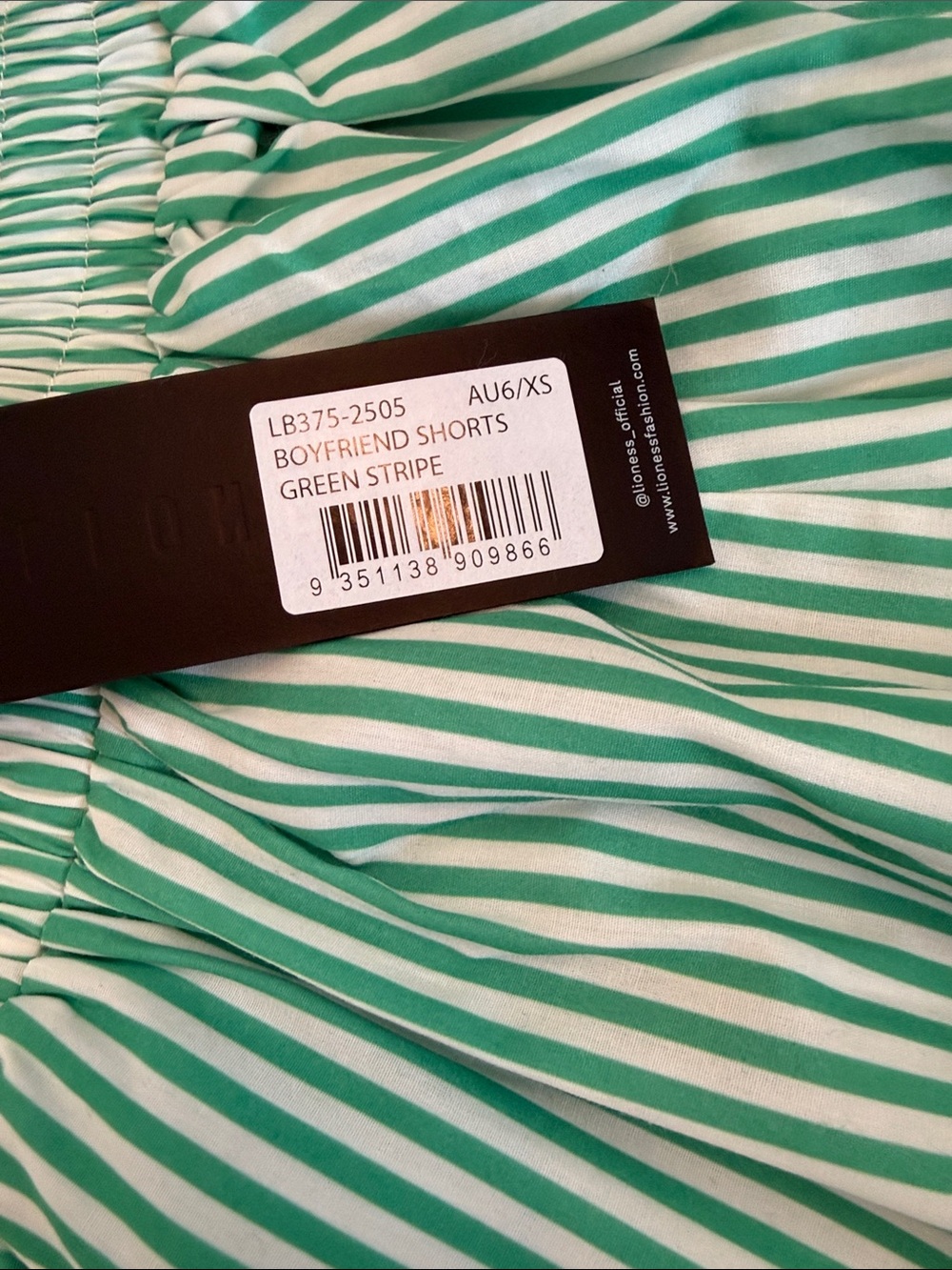 Lioness Green and White Striped Shorts - Picture 2 of 5